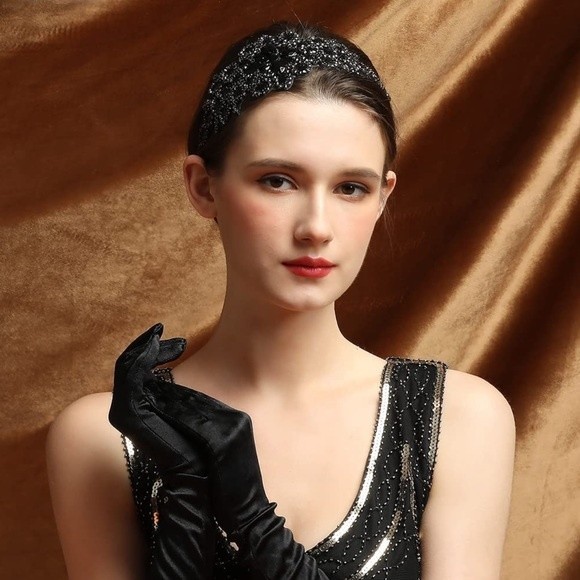 RHINESTONE Beaded 1920s Great Gatsby Vintage Bride Headpiece Flapper Headband - Picture 5 of 7